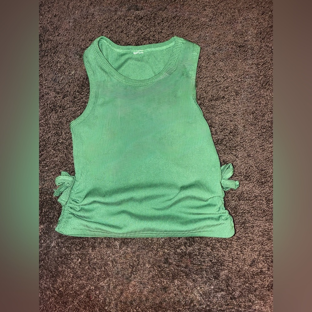 Green Sleeveless Knit Top with Side Ties